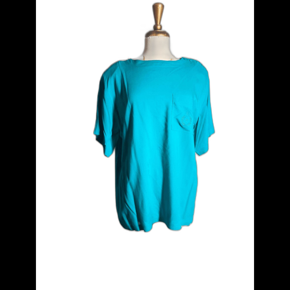 Cassie West Blouse Size M Vintage 80's Coastal Grandmother Turquoise Top